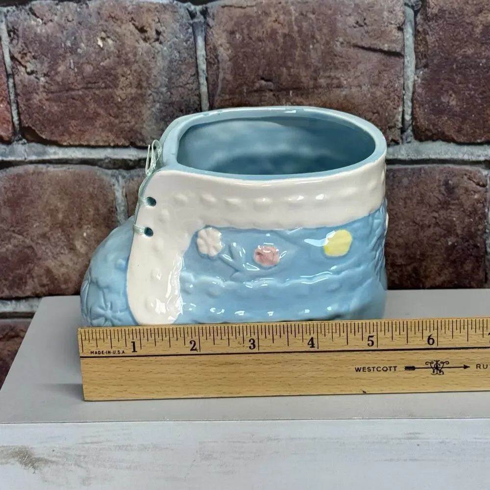 Vintage 1960s‎ Nancy Pew Giftwares Boy Baby Bootie Shoe Ceramic Planter w Laces